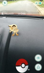 Augmented Reality: a Meowth on my dash