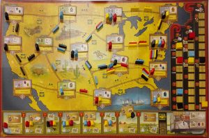 Railroad Revolution game board at end of a game