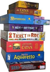 stack of modern board games